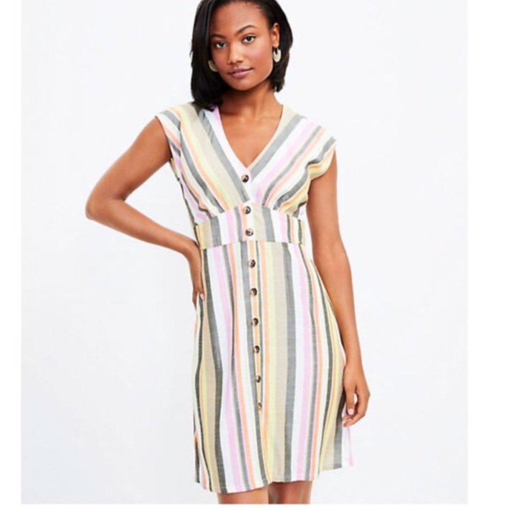 LOFT Flattering Multicolor Striped Midi Dress 4P - Picture 5 of 9